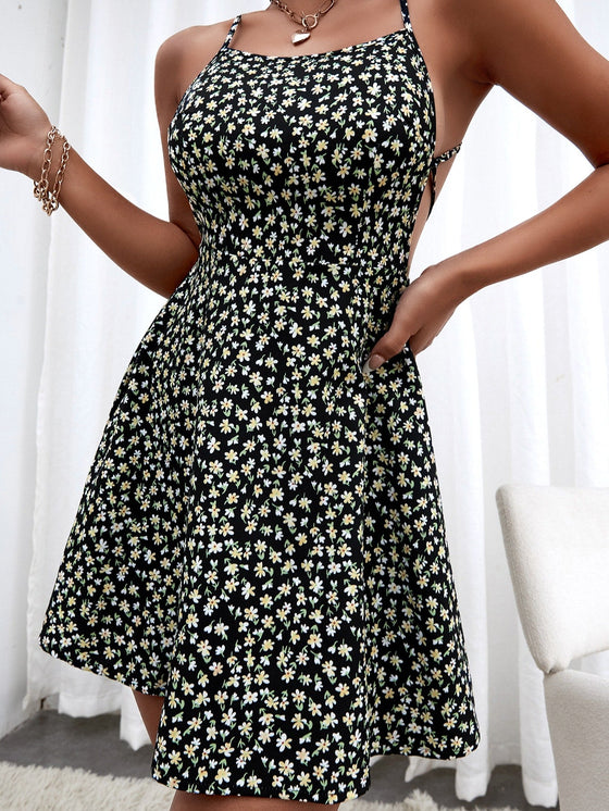 PETITE Ditsy Floral Crisscross Tie Backless Cami Dress