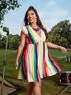 Plus Rainbow Striped Ruffle Sleeve Dress