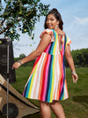 Plus Rainbow Striped Ruffle Sleeve Dress