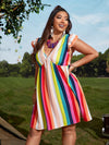 Plus Rainbow Striped Ruffle Sleeve Dress