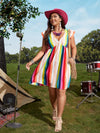 Plus Rainbow Striped Ruffle Sleeve Dress