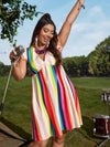 Plus Rainbow Striped Ruffle Sleeve Dress