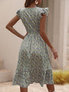 Ditsy Floral Print Shirred Ruffle Trim Dress