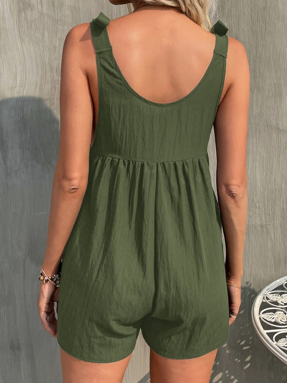 1pc Bow Shoulder Solid Romper