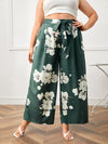 Plus Floral Print Belted Wide Leg Pants