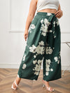 Plus Floral Print Belted Wide Leg Pants