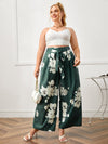 Plus Floral Print Belted Wide Leg Pants