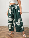 Plus Floral Print Belted Wide Leg Pants