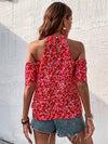 Ditsy Floral Print Cold Shoulder Blouse