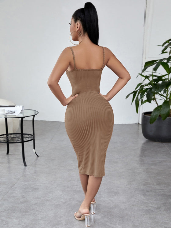 SXY Solid Ribbed Knit Bodycon Dress