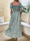 Puff Sleeve Shirred Bodice Ditsy Split Thigh Dress