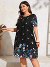 Plus Floral Butterfly Print Tunic Dress