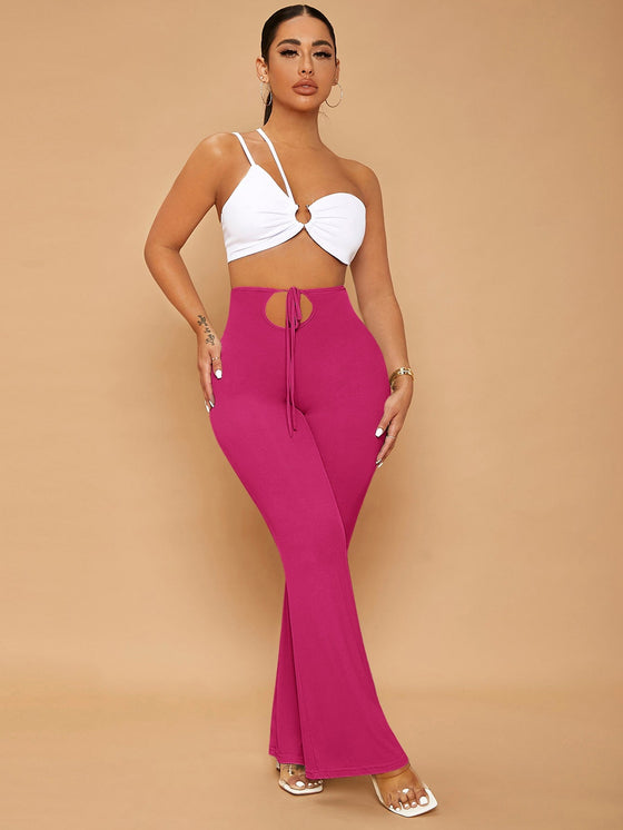 SXY Solid Knot Front Cut Out Flare Leg Pants