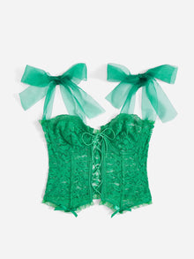  Lace Up Front Floral Lace Bra