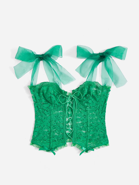 Lace Up Front Floral Lace Bra