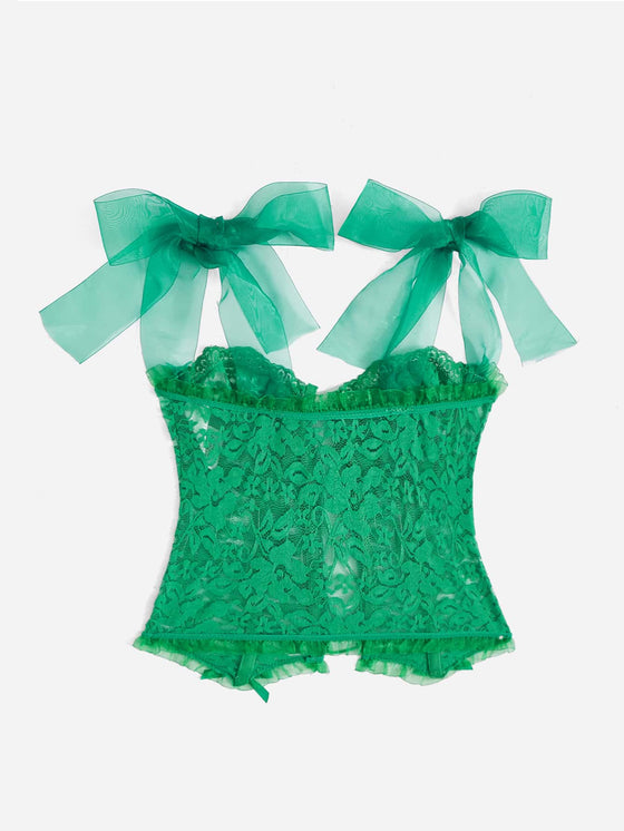 Lace Up Front Floral Lace Bra