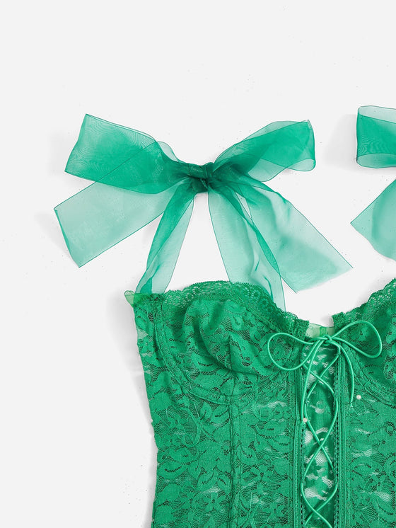 Lace Up Front Floral Lace Bra