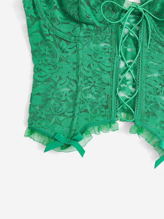 Lace Up Front Floral Lace Bra