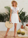 VCAY Floral Embroidered Butterfly Sleeve Dress