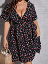 Plus Floral Print Plunging Neck Butterfly Sleeve Dress