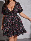 Plus Floral Print Plunging Neck Butterfly Sleeve Dress