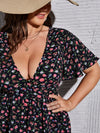 Plus Floral Print Plunging Neck Butterfly Sleeve Dress