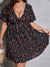 Plus Floral Print Plunging Neck Butterfly Sleeve Dress