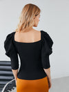 Solid Sweetheart Neck Puff Sleeve Top