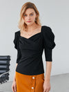 Solid Sweetheart Neck Puff Sleeve Top