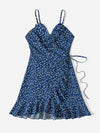 Allover Heart Print Ruffle Detail Wrap Cami Dress