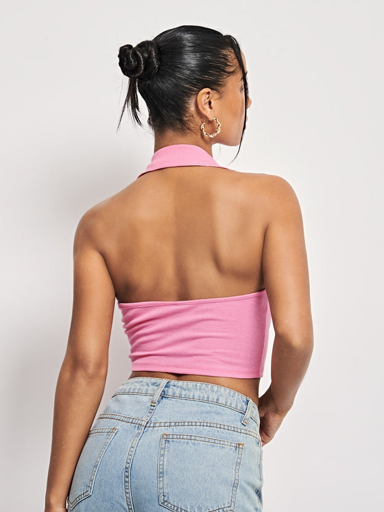Open Back Crop Halter Top