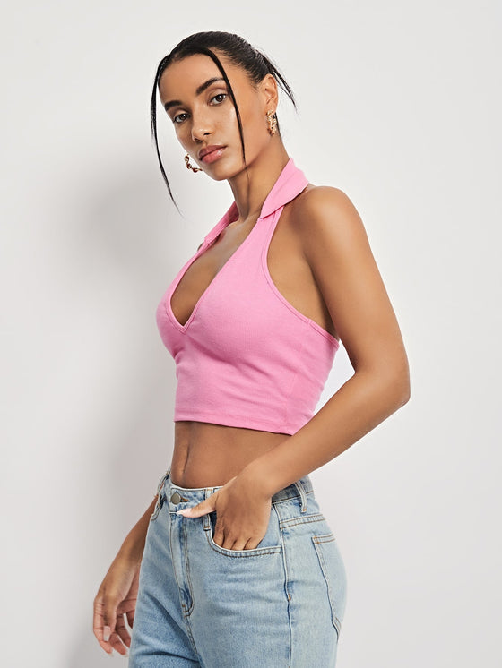 Open Back Crop Halter Top