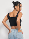 EZwear F Notched Neck Button Front Cropped Tank Top