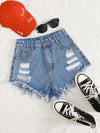 Plus Distressed Raw Hem Denim Shorts