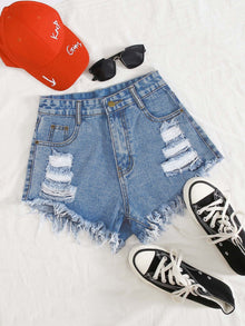  Plus Distressed Raw Hem Denim Shorts