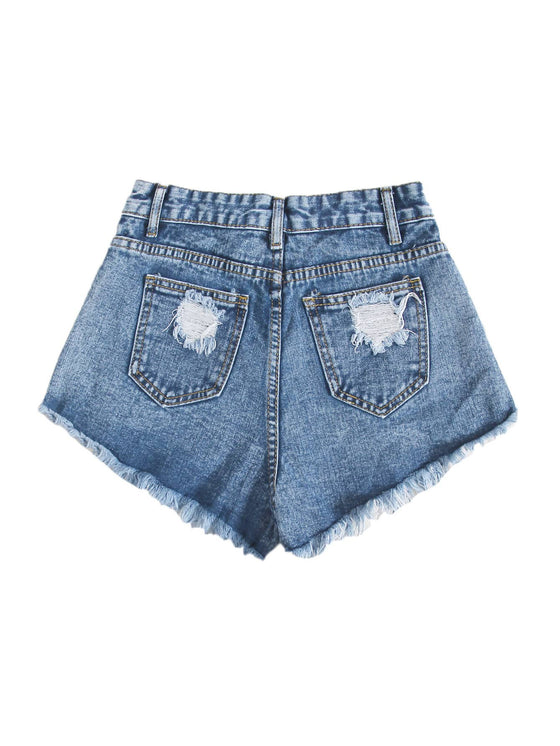 Plus Distressed Raw Hem Denim Shorts