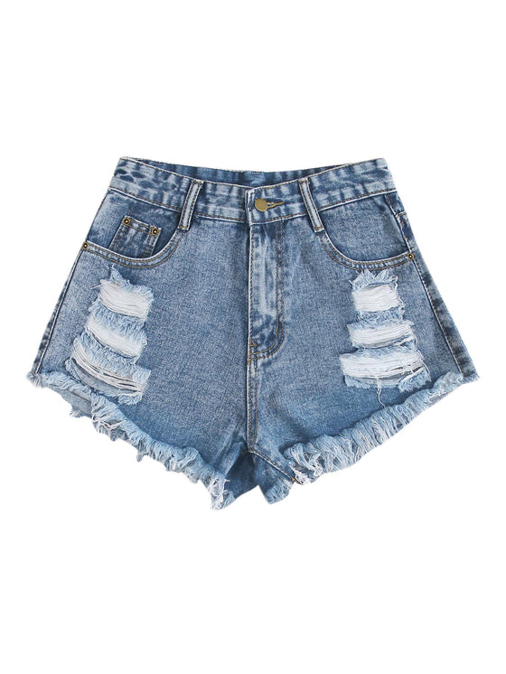 Plus Distressed Raw Hem Denim Shorts