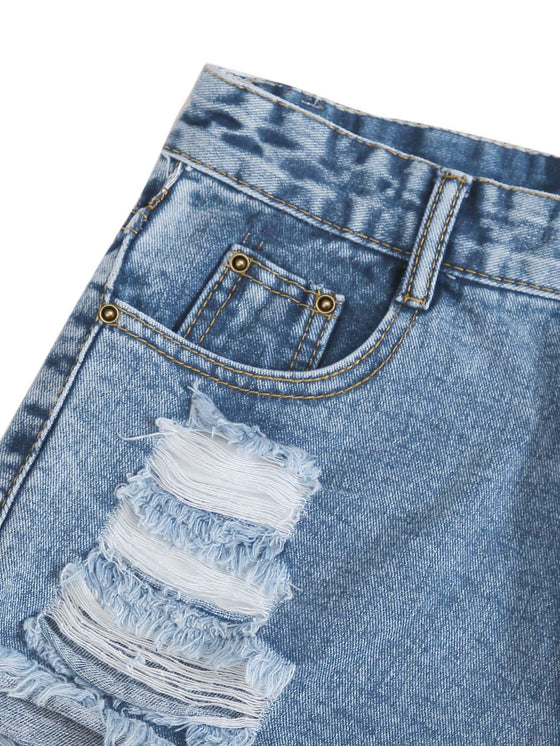 Plus Distressed Raw Hem Denim Shorts