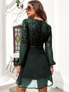 Guipure Lace Insert Lantern Sleeve Chiffon Dress
