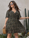 Plus Ditsy Floral Surplice Neck Butterfly Sleeve A line Dress