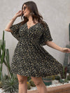 Plus Ditsy Floral Surplice Neck Butterfly Sleeve A line Dress