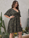 Plus Ditsy Floral Surplice Neck Butterfly Sleeve A line Dress
