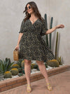 Plus Ditsy Floral Surplice Neck Butterfly Sleeve A line Dress