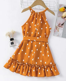  GIRLS Kids EVRYDAY Toddler Girls Drip Print Frill Trim Belted Halter Dress