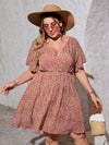 Plus Ditsy Floral Tie Backless Butterfly Sleeve Dress