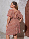 Plus Ditsy Floral Tie Backless Butterfly Sleeve Dress