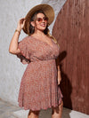 Plus Ditsy Floral Tie Backless Butterfly Sleeve Dress