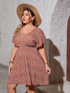 Plus Ditsy Floral Tie Backless Butterfly Sleeve Dress
