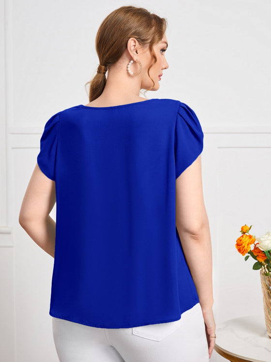 Plus Petal Sleeve Fold Pleated Top