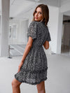 Ditsy Floral Print Lettuce Trim Dress